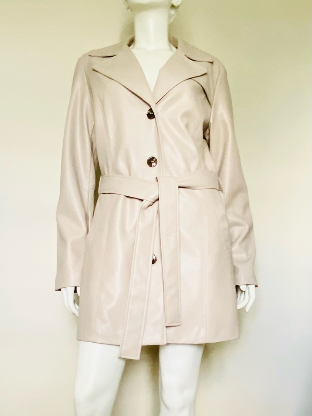 Sanctuary Faux Leather Belted Trench Coat - Beige Size S